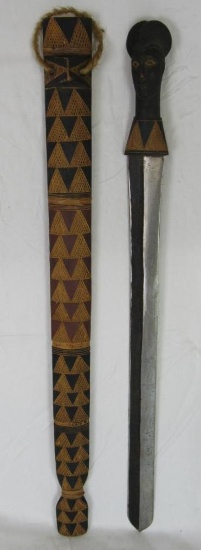 Antique Indonesian Kris Dagger Sword w/ Scabbard 17" Blade