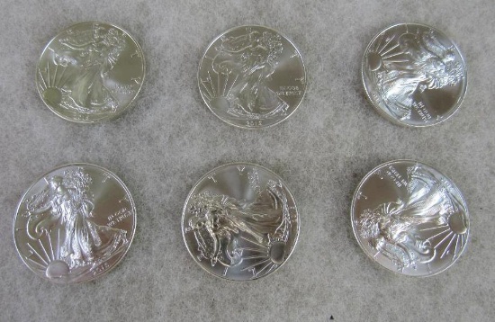 Lot (6) 2015 Uncirculated US Silver Eagle Coins