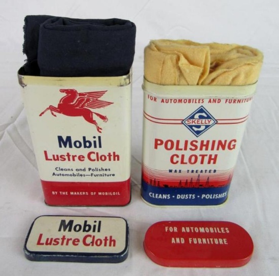 (2) Antique Automotive Polish Cloth Cans- Skelly, and Mobil Pegasus