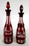 (2) Vintage Ruby Cut to Clear Decanter Bottles 14.5