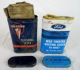 (2) Antique Automobile Polish Cloth Cans Ford, Hudson
