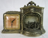 Vintage United Lighted Fireplace Metal Electric Mantle Clock