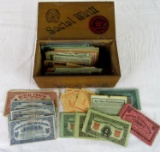 Antique Social Whiff Wooden Cigar box Filled with Old Cigar Coupons