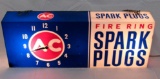 Vintage AC Spark Plugs Fire Ring Elextric Lighted Hanging Clock/ Sign