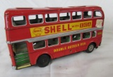 Antique 1950's Tin Friction (Japan) Shell Gas Station Double Decker Bus 8