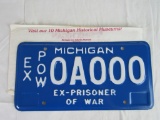 Vintage Michigan Sample License Plate- EX POW - Prisoner of War