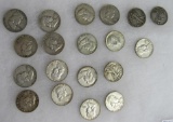 Lot (19) $9.50 Face Assorted US 90% Silver Half Dollar Coins