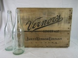 Very Early Vernors (James Vernor, Detroit) Wooden Crate w/ 7 Vernors Bottles