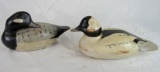 Excellent Pair Signed Gary Gitchell Carved Wood Buffalo Head Glass Eyed Duck Decoys