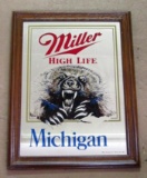 Vintage Miller High Life Michigan Wolverine Advertising Beer Mirror