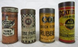 (4) Antique Gas & Oil Tube/ Tire Patch Repair Cans- Cox, Locktite, Super Service, Research