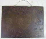 Antique Hart Brand Fruits & Vegetables Brass Sign (Kent City, Michigan)