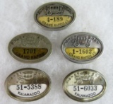 Lot (5) Antique Fisher Body Kalamazoo & Grand Rapids Plant Employee Badges