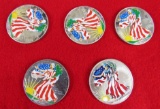 Lot (5) 1999-2000 Painted US Silver Eagle Coins