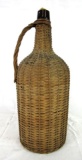 Excellent Antique Wicker Wrapped Demijohn Amber Wine Bottle (Large 16