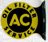 Outstanding Antique AC Oil Filters Service Dbl. Sided Metal Flange Sign (1947 Dated)