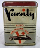Excellent Antique Varsity Auto Polishing Rag/ Cloth & Can - Awesome Graphics!