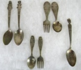 Lot of Early Character Silverware. Mickey Mouse, Puss N Boots