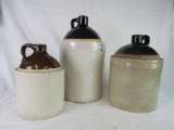 Lot (3) Antique Stoneware Whiskey / Moonshine Jugs. 1, 2, & 3 Gallon