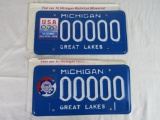 (2) Vintage Michigan Sample License Plates- U.S. Coast Guard, Olympic Training