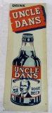 Excellent Antique Uncle Dans Root Beer Embossed Tin Vertical Soda Sign