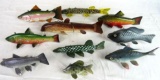 Huge Lot (10) Contemporary Carved Wood Fish Spearing Decoys (Many Signed)