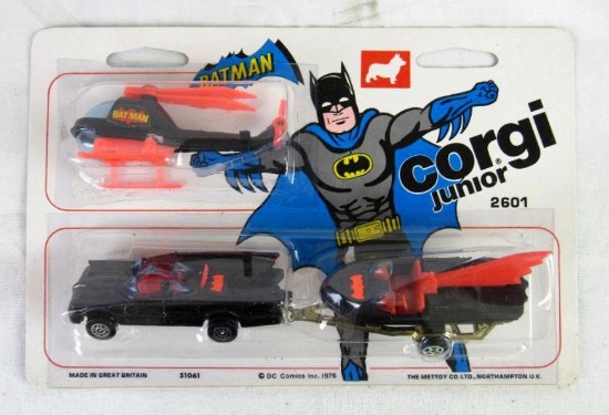 Rare Vintage 1976 Corgi #2601 Batman Batmobile, Batcopter, Batboat Sealed MOC
