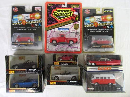 Grouping of Asst. Diecast- Corgi Volkswagen Bus, Dinky, Maisto, Road Champs