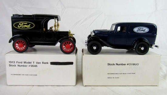 Lot (2) Ertl 1:24 Ford Diecast Banks MIB
