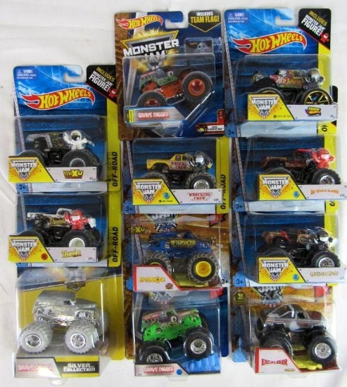Lot (11) Hot Wheels 1:64 Monster Jam Trucks incl Grave Digger