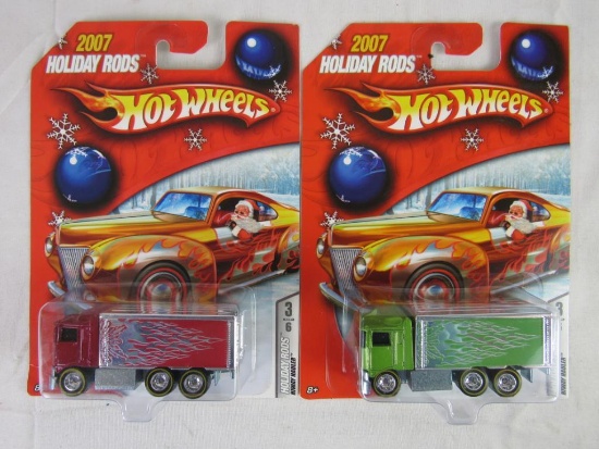 (2) 2007 Hot Wheels Holiday Rods Hiway Haulers- Real Rider Tires