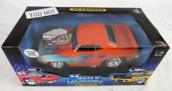 Muscle Machines 1:18 Diecast 69 Camaro- Orange w/ Blue Flames MIB
