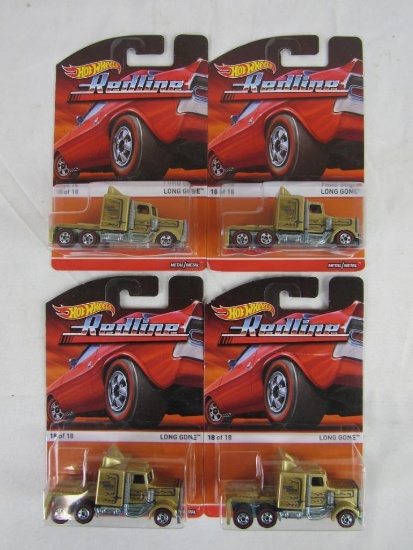 Lot (4) 2015 Hot Wheels "Redline Series" Long Gone Semi Trucks MOC