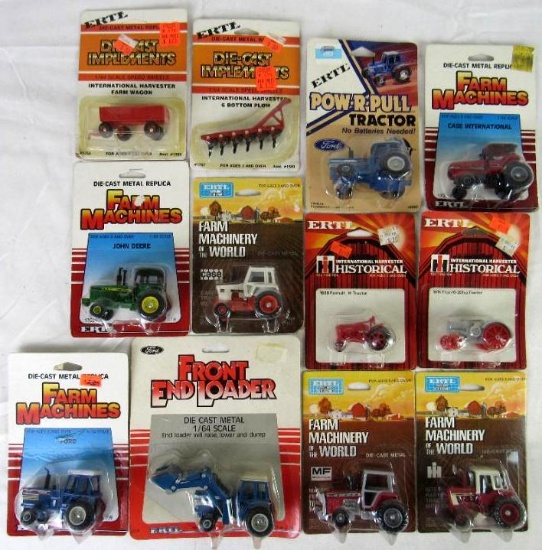 Grouping of Vintage 1980's Ertl 1:64 Diecast Tractors- John Deere, MF, Ford, etc