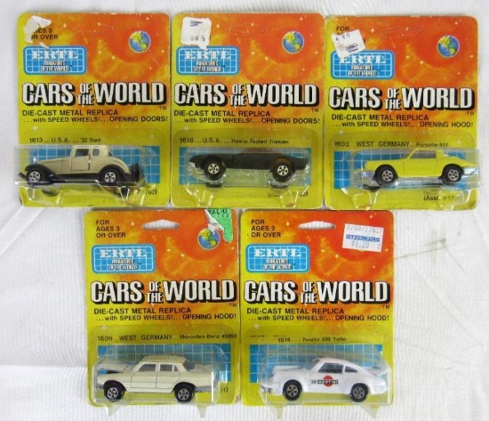 Lot (5) Vintage Ertl 1:64 Cars of the World Diecast MOC- Porsche, Trans-Am+