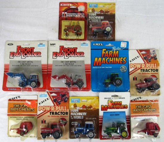 Grouping of Vintage 1980's Ertl 1:64 Diecast Tractors- John Deere, IH, MF, Ford, etc