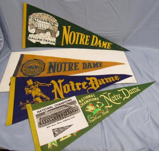 Lot (3) Vintage Notre Dame Fighting Irish Pennants. 1949 & 1977 Photo ++