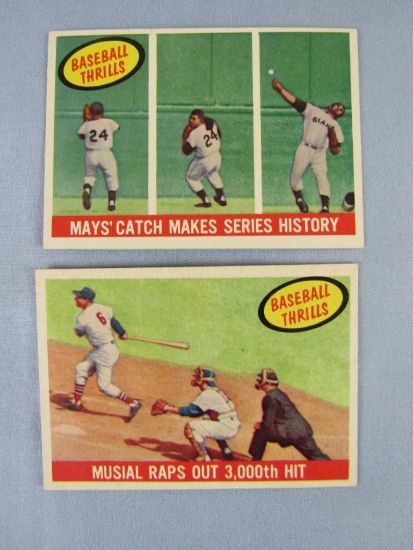 Lot (2) 1959 Topps Baseball Thrills "In Action". Willie Mays & Stan Musial