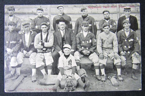 Authentic 1910 Negaunee (Michigan) Baseball Team Real Photo Postcard RPPC