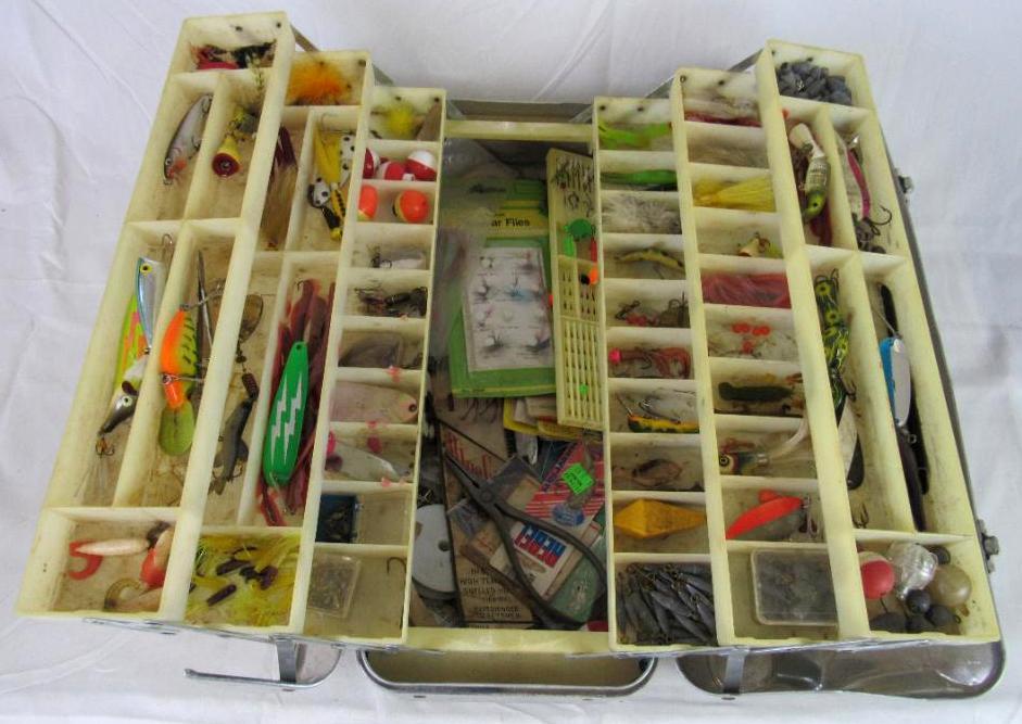 Vintage Fishing Tackle Box Filled With Supplies