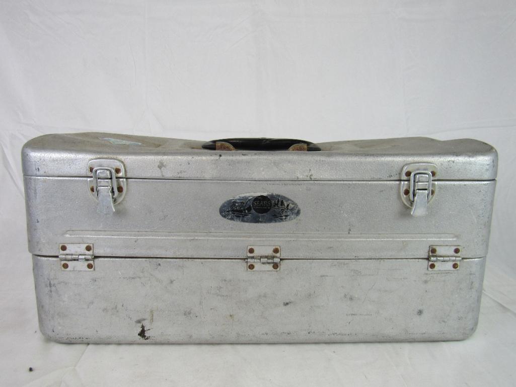 Large Vintage Sears Aluminum Tackle Box Full of