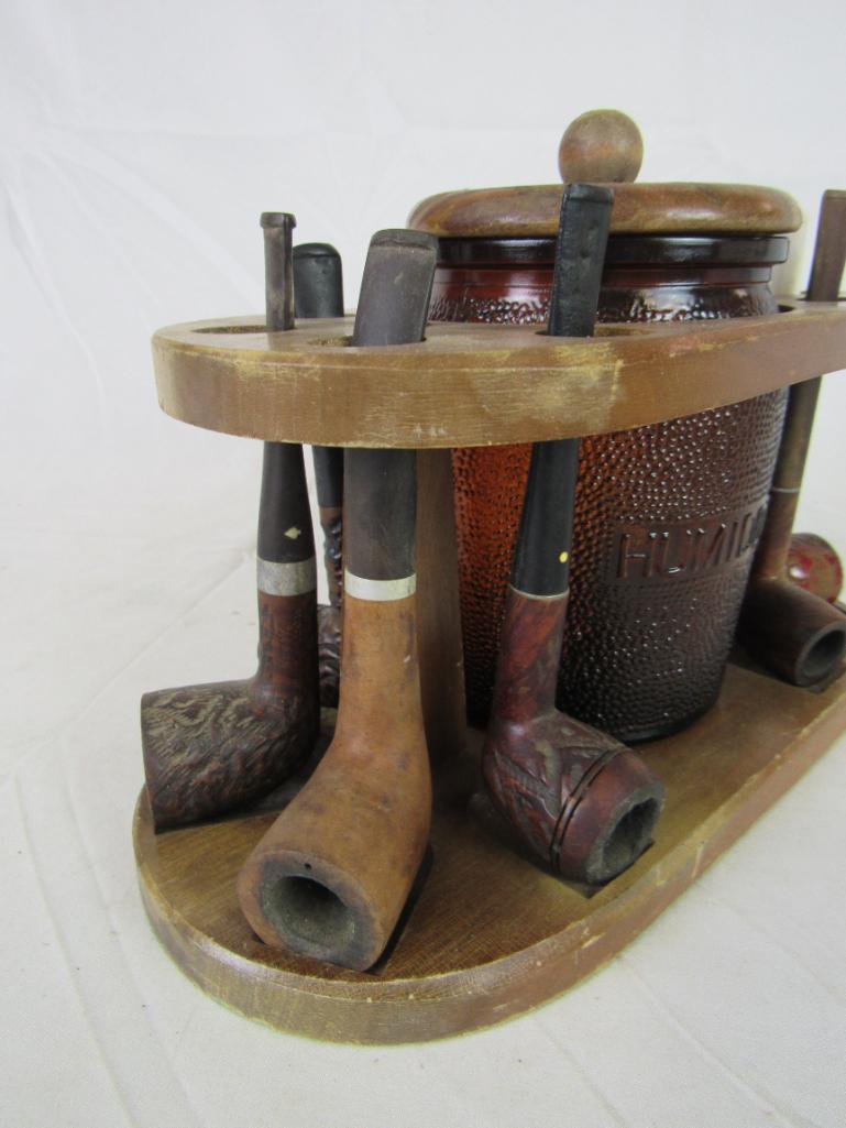 Vintage Tobacco Humidor w/ Pipe Stand & Pipes
