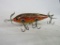 Authentic Heddon Dowagiac 150 Fancy Red Minnow Glass Eyed Wooden Fishing Lure (5 Hook)