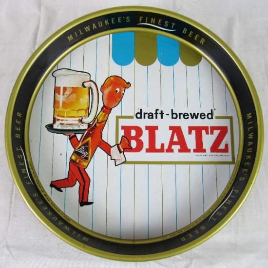 Excellent Dated 1964 Blatz Beer "Blatz Man" Metal Advertising Serving Tray