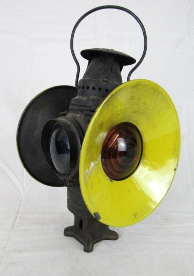 Antique Signed Adlake 4 Way Railroad Signal Lantern w/ Porcelain Shades