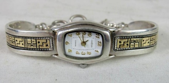 Beautiful Signed "RMT" Sterling Silver & 14 Kt Gold Native American Ladies Wrist Watch