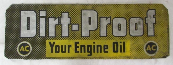 RARE Antique AC "Dirt Proof Your Engine Oil' Tin Tacker Sign