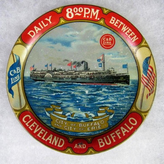 Rare Antique C & B Line Steamship Tin Tip Tray (Cleveland & Buffalo)