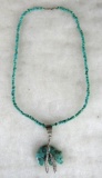 Outstanding Signed Sterling Silver & Turquoise Native American Bear Necklace
