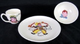 Excellent 1940's-50's Taylor Smith & Taylor Howdy Doody Childrens Pottery 3 Pc. Table Set